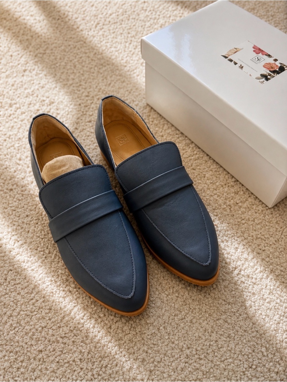 Classic Handmade Navy Leather Women’s  Slip-On Loafers